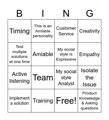 Customer Service Training Bingo Card