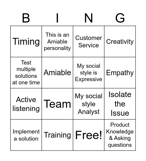 Customer Service Training Bingo Card