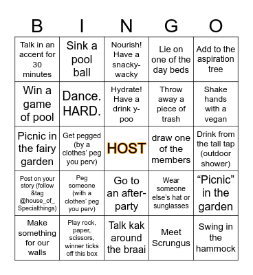 HOST House Warming Bingo Card