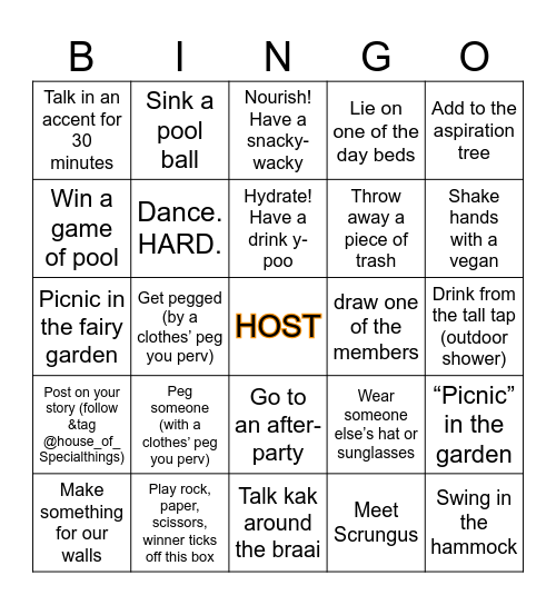 HOST House Warming Bingo Card