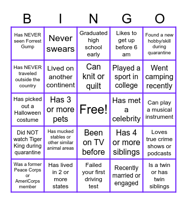 Virtual Icebreaker Bingo Card