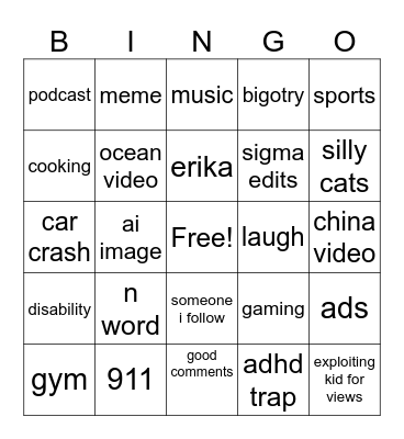 IG reels Bingo Card