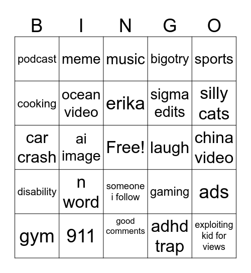 IG reels Bingo Card