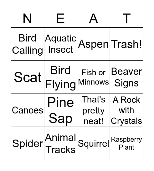 Neature Bingo Card