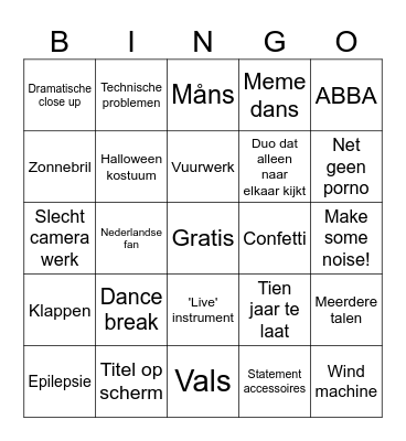 EUROVISION 2024 Bingo Card