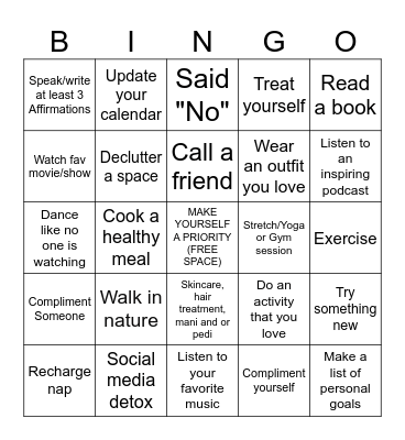 SELF CARE Bingo Card