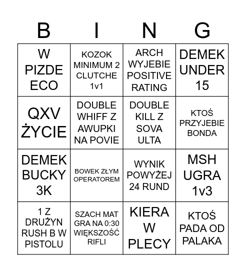 SZACH MAT vs B8 Bingo Card