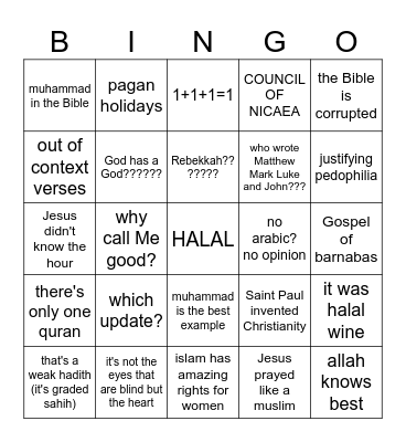 islamic bingo Card