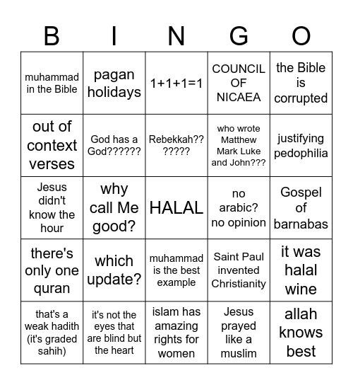 islamic bingo Card