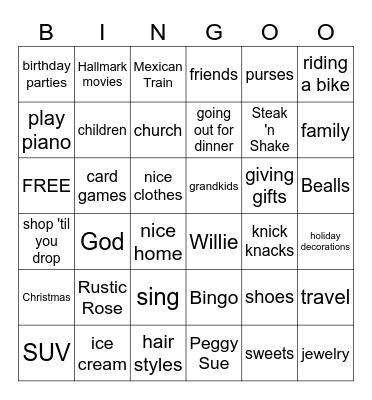 Peggy Bingo Card