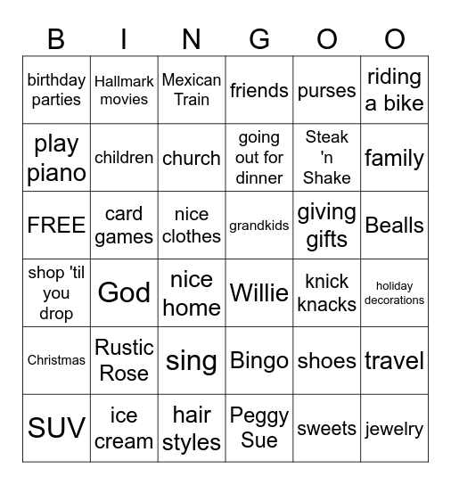 Peggy Bingo Card