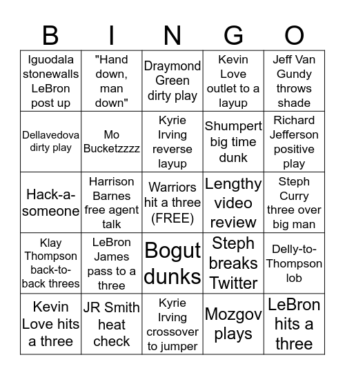 NBA Finals Bingo Card