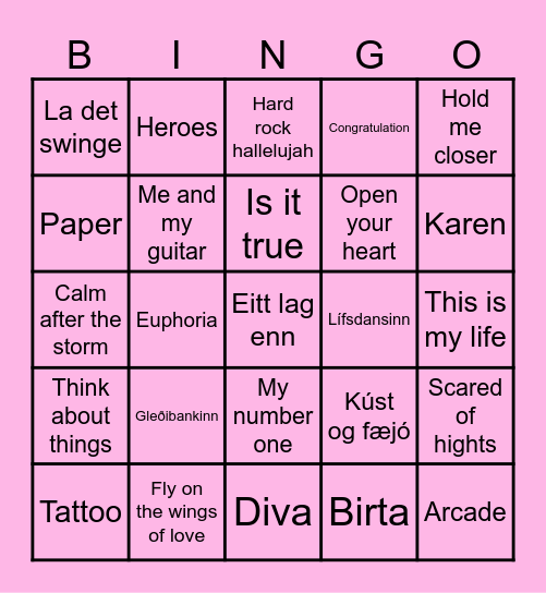 Júróvisjon þema Bingo Card