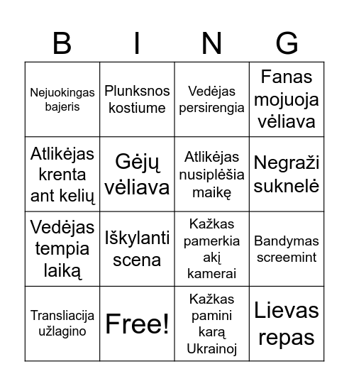 Eurovizija 2024 Bingo Card