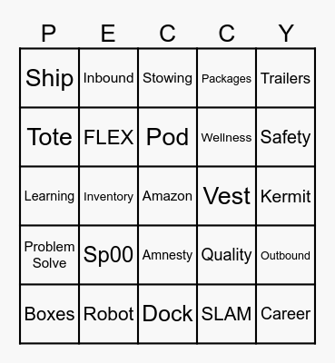 Amazon Bingo Card