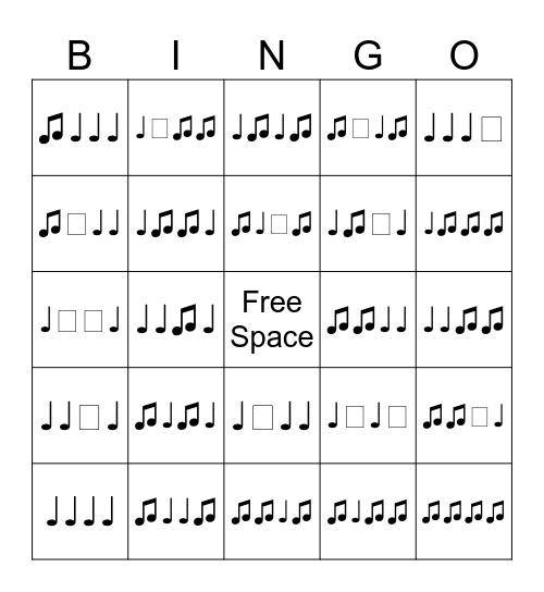 Musical Bingo Card