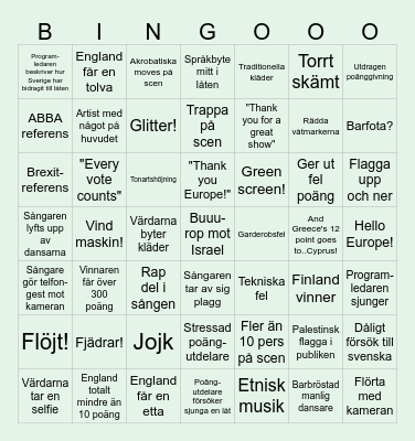 Eurovision Bingo Card