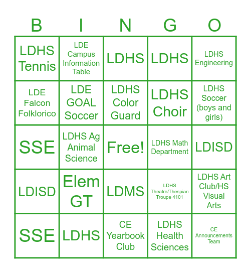 Falcon Showcase Bingo Card