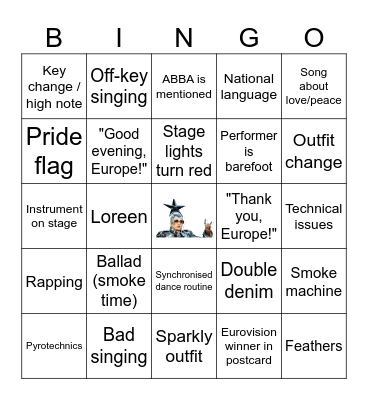 Eurovision 2024 Bingo Card