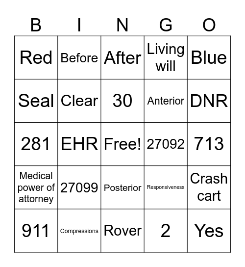 Emergency Preparedness Bingo Card
