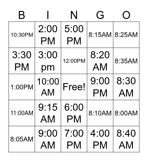 La Hola/Time Bingo Card