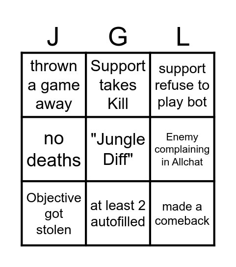 Lurox Jungle Bingo Card
