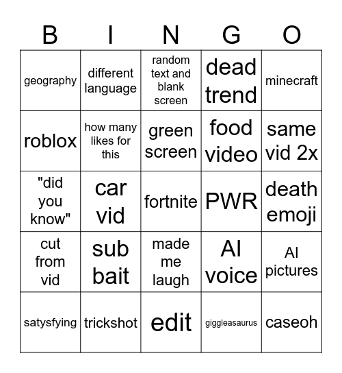 Untitled Bingo Card