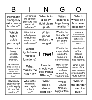 School Bus BINGO Card