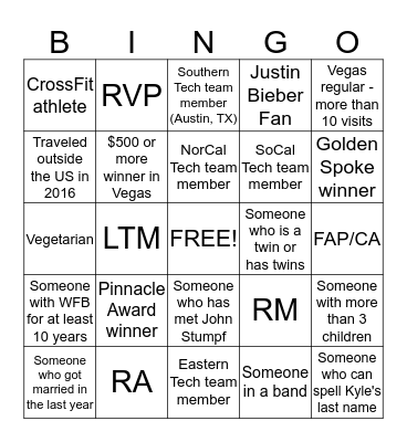 Networking Bingo Group #6 Bingo Card