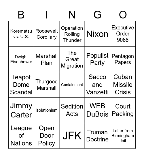 APUSH Bingo Card