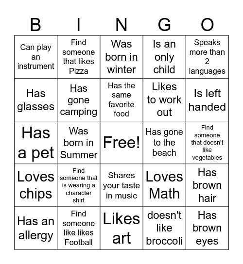 Free Information Bingo Card