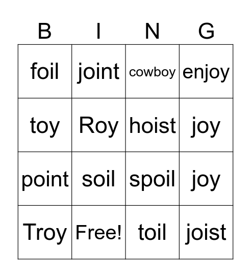 oi, oy Bingo Card