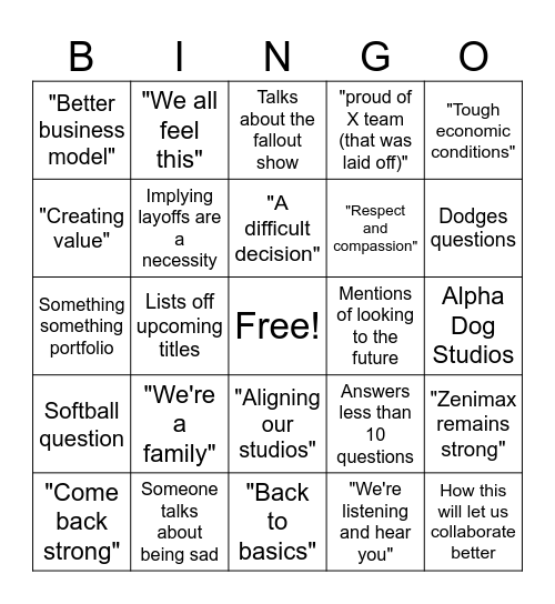 Townhall Gotcha Bingo Card