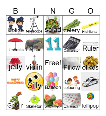 /l/ Medial Word Position Bingo Card