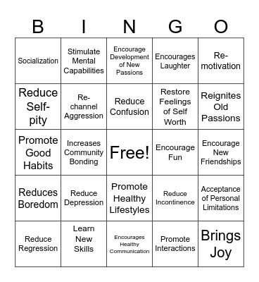 Meaningful Activities Programs Can... Bingo Card