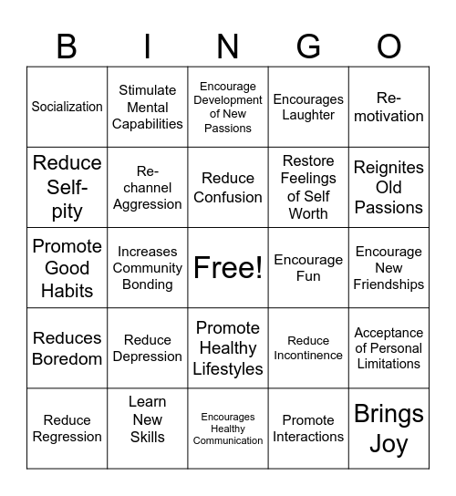 Meaningful Activities Programs Can... Bingo Card