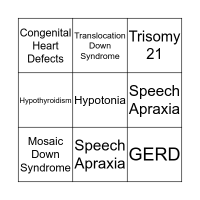 Trisomy 21 Bingo Card