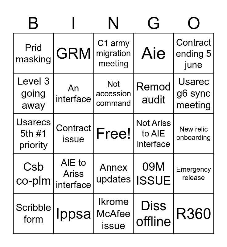 RSB Bingo Card
