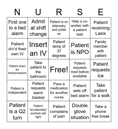 Nurse Bingo Card