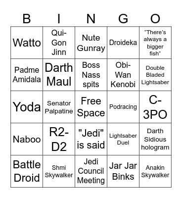 Star Wars: The Phantom Menace Bingo Card