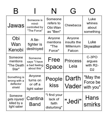 STAR WARS: A NEW HOPE Bingo Card