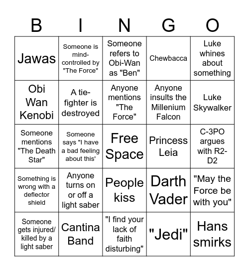 STAR WARS: A NEW HOPE Bingo Card