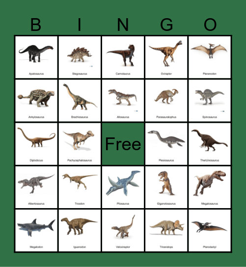 Dinosaur Bingo Card