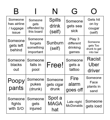 Mark’s Bachelor Party Bingo Card