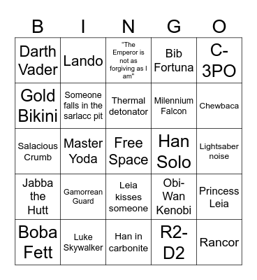 Star Wars Bingo Card