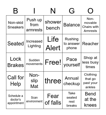 FALL PREVENTION BINGO Card
