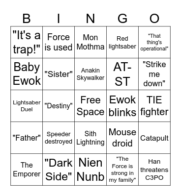 Star Wars Bingo Card