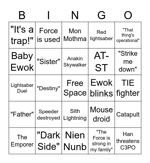 Star Wars Bingo Card