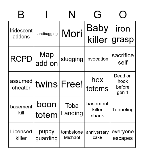 vampy's dbd card Bingo Card