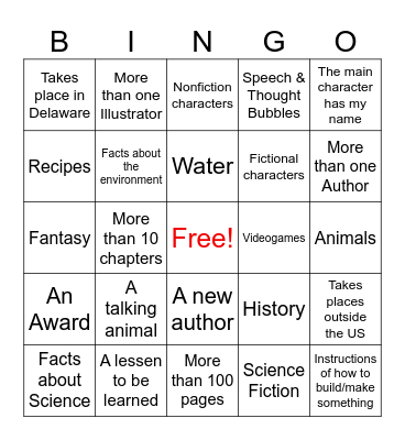 Read a Book With... Bingo Card